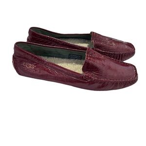Women's UGG Australia Leather Loafer Driving Shoes Fur Lined Merlot Red Size 8